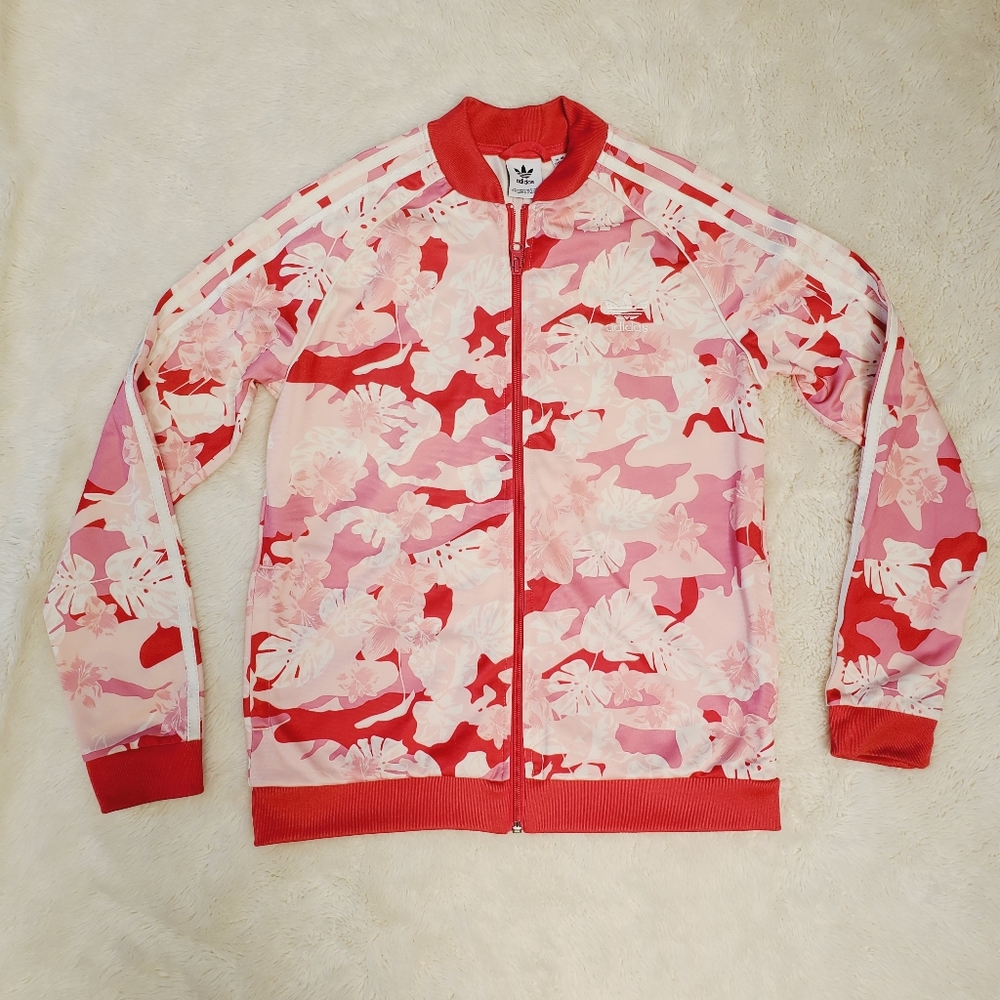 Adidas Zip up jacket Large Girls. Small Women's.  Pink Camouflage.  EUC.